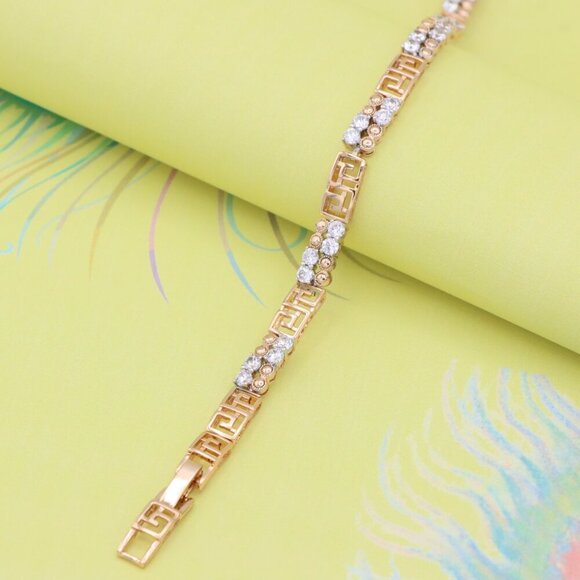 "Rose Gold CZ Bracelet with Greek Key Motif, Elegant Patterned Design, XPBL0750 - Picture 5 of 12